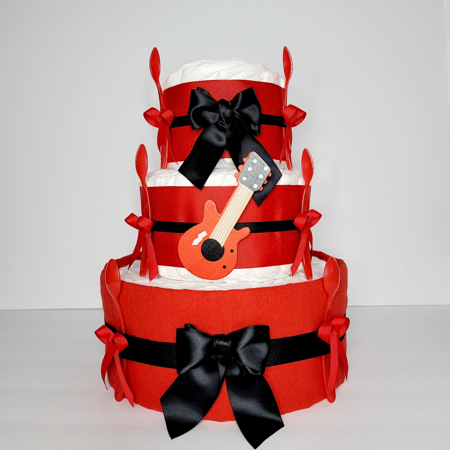 My Little ROck Star Red and Black Neutral Baby Shower Diaper Cake