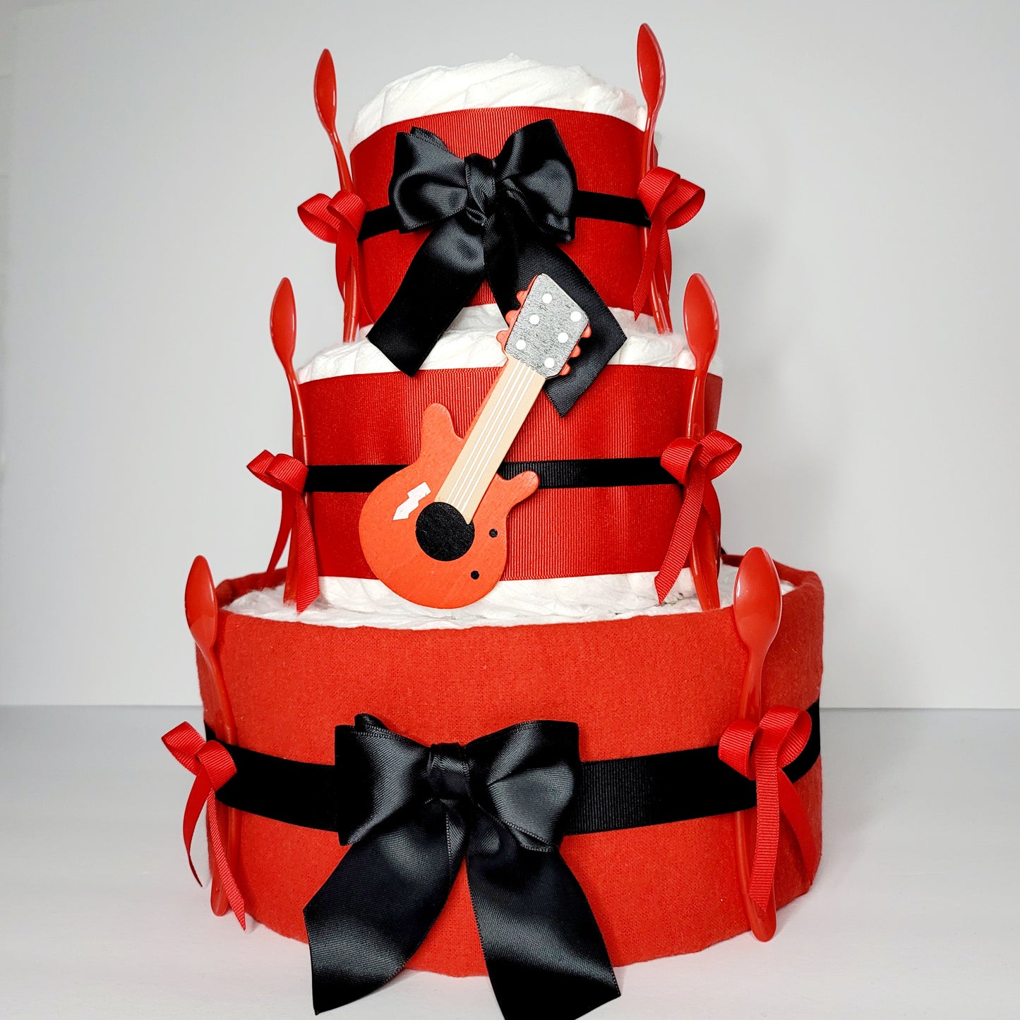 My Little ROck Star Red and Black Neutral Baby Shower Diaper Cake