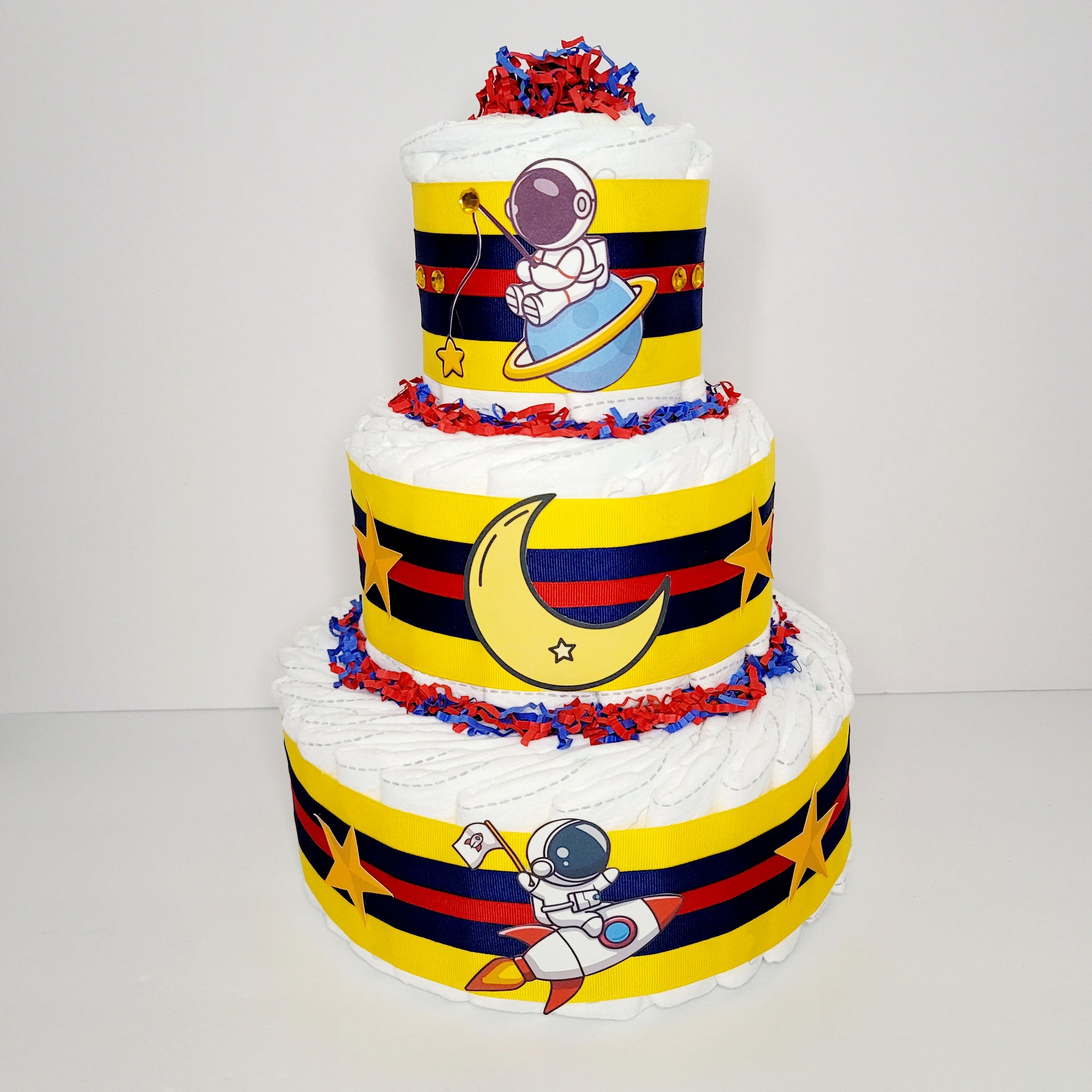 Astronaut Space Moon Stars Baby Shower Diaper Cake Centerpiece Gift