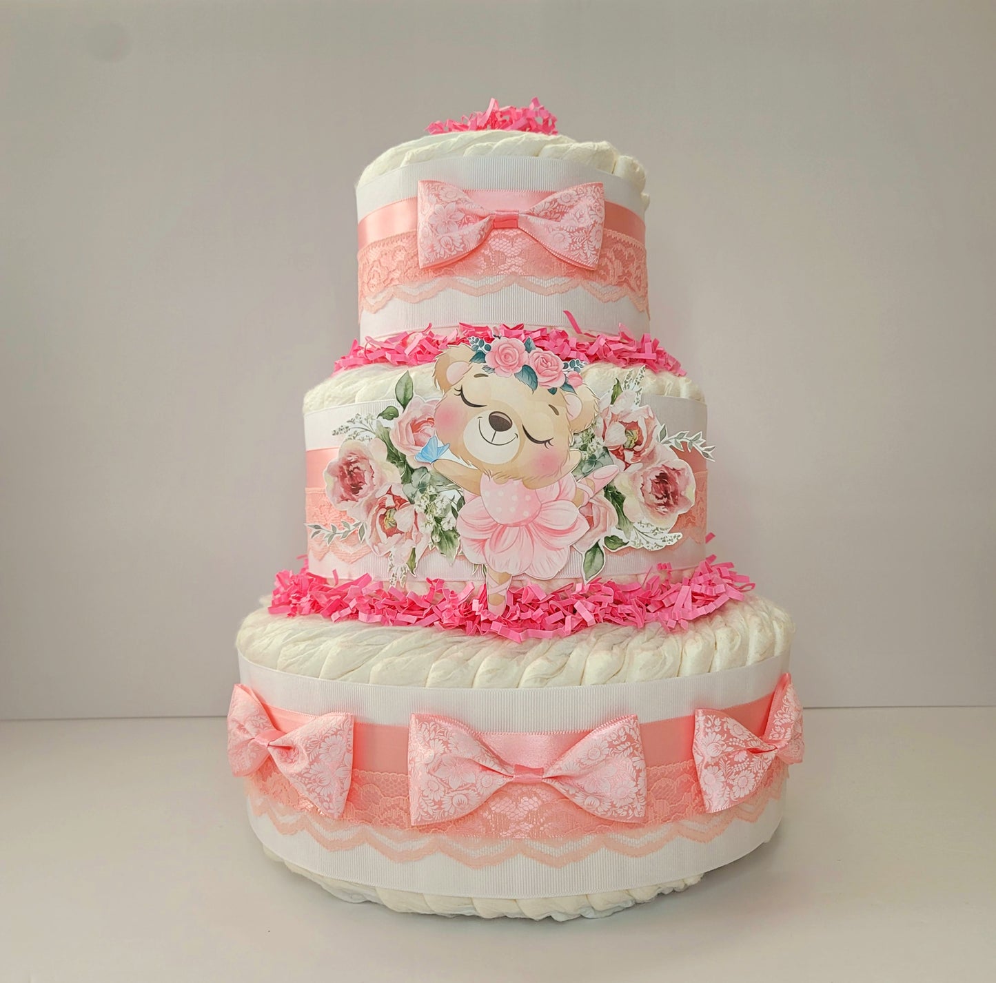 Ballerina Bear Baby Shower Diaper Cake for Girls Newborn Mom To Be