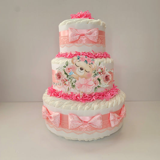 Ballerina Bear Baby Shower Diaper Cake for Girls Newborn Mom To Be