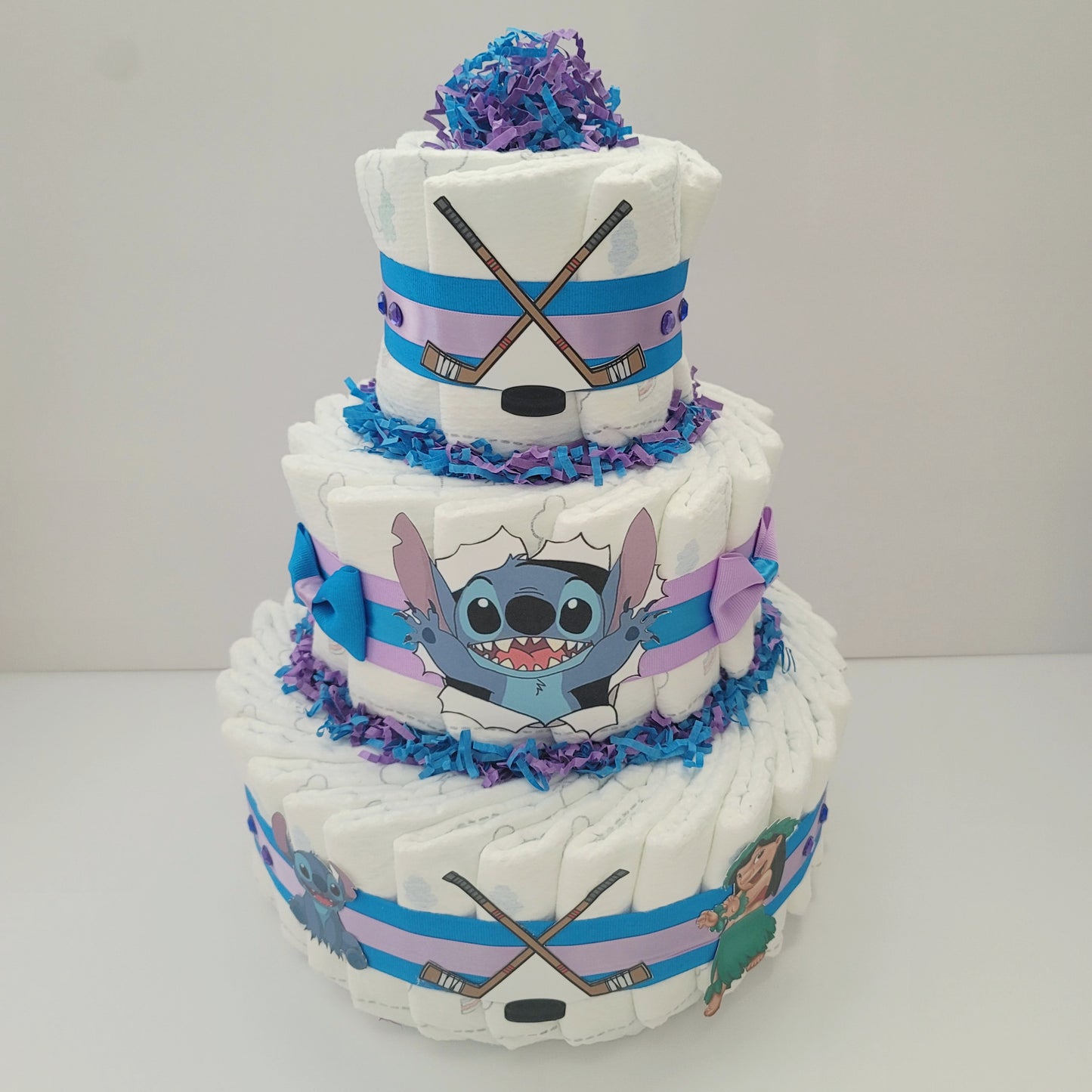 Lilo and Stitch Hockey Player DIsney Baby Shower Diaper Cake Neutral Boys Girls