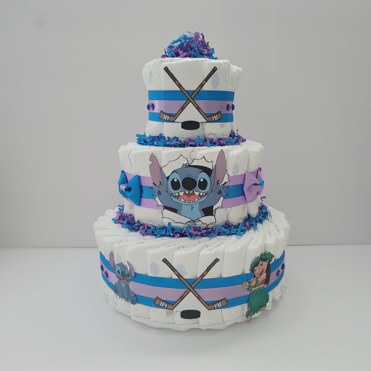 Lilo and Stitch Hockey Player DIsney Baby Shower Diaper Cake Neutral Boys Girls