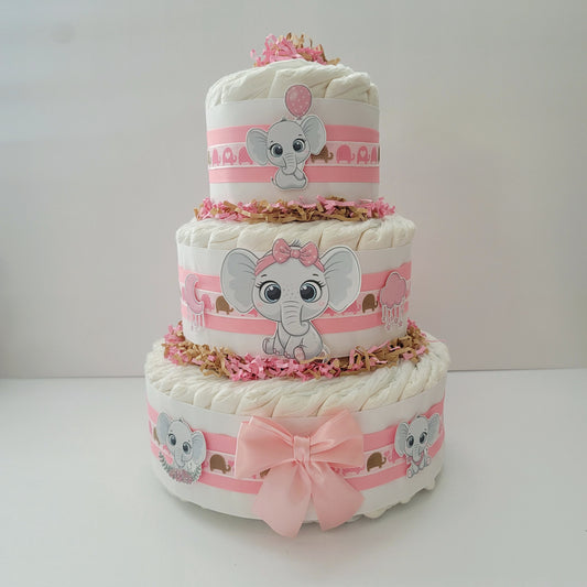 Pink Elephant Baby Shower Diaper Cake for Baby Girls Mom To Be