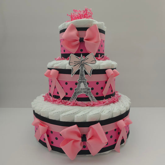 Pink Paris Eiffel Tower Travel Baby Girls Diaper Cake
