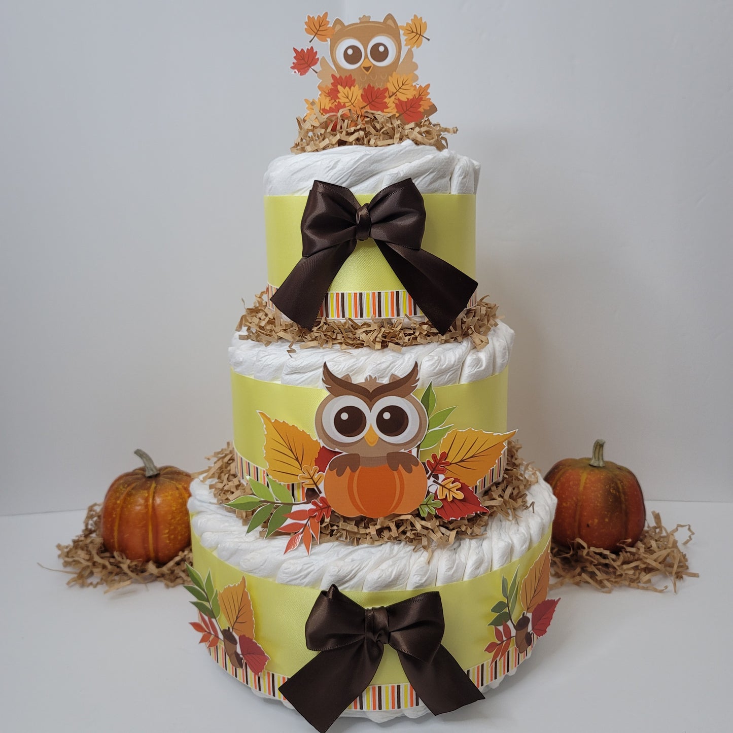 Little Owl Pumpkin Fall Baby Shower Diaper Cake
