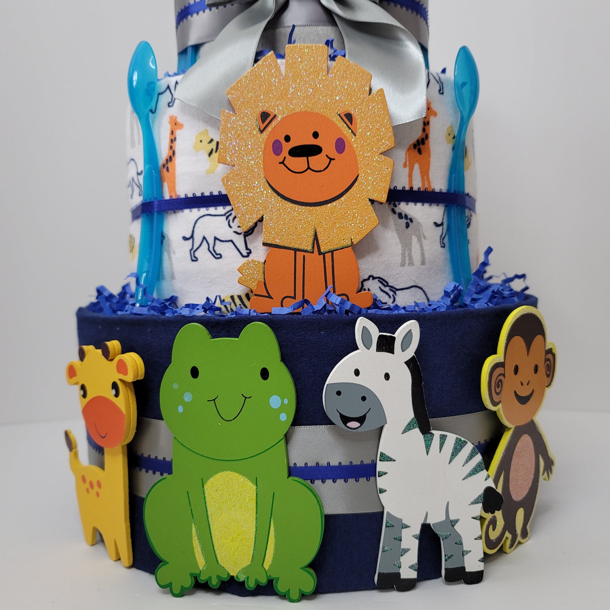 Blue Jungle Safari Animals Baby Shower Diaper Cake