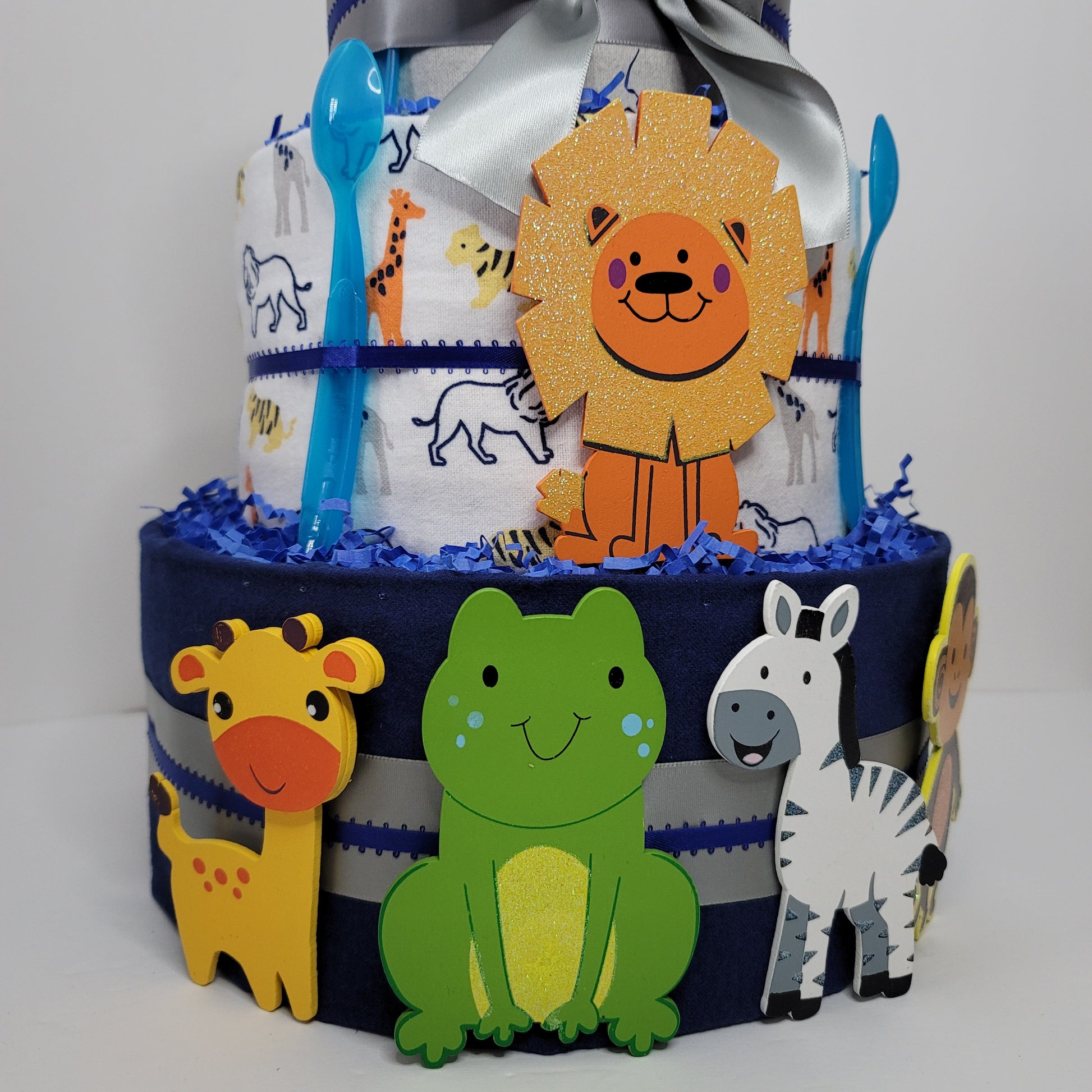 Blue Jungle Safari Animals Baby Shower Diaper Cake