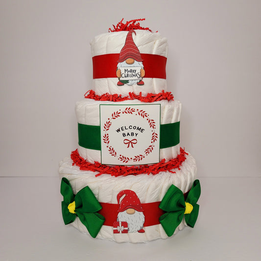 Christmas Gnomes Holiday Baby Shower Diaper Cake