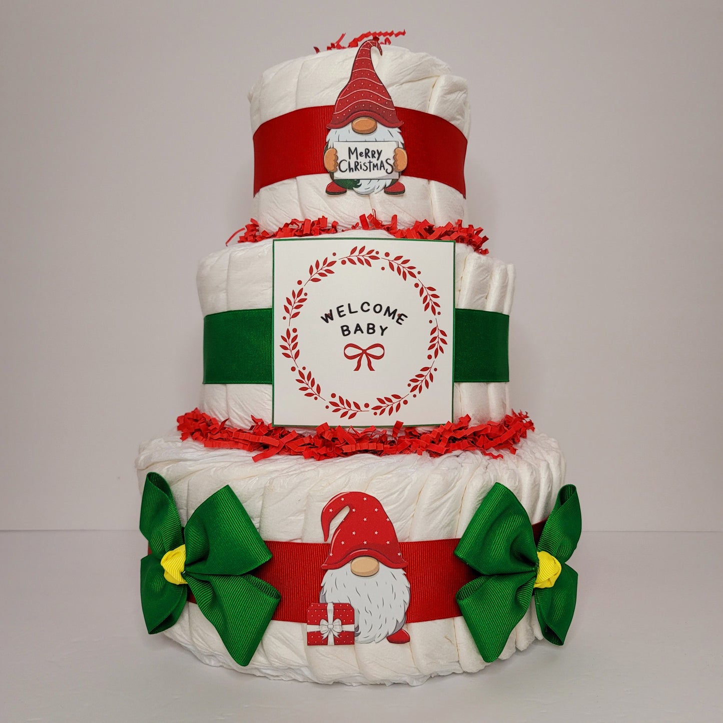 Christmas Gnomes Holiday Baby Shower Diaper Cake