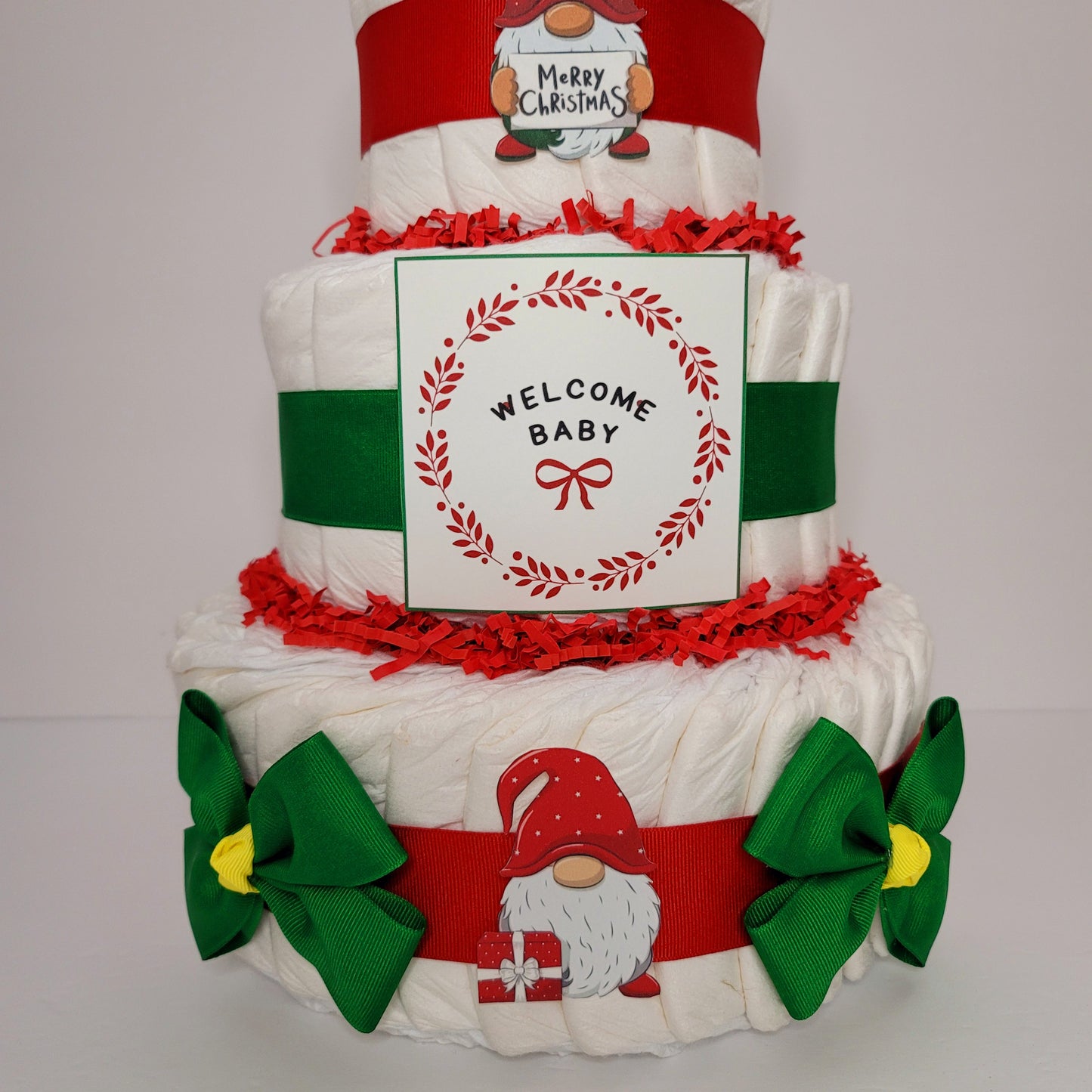 Christmas Gnomes Holiday Baby Shower Diaper Cake