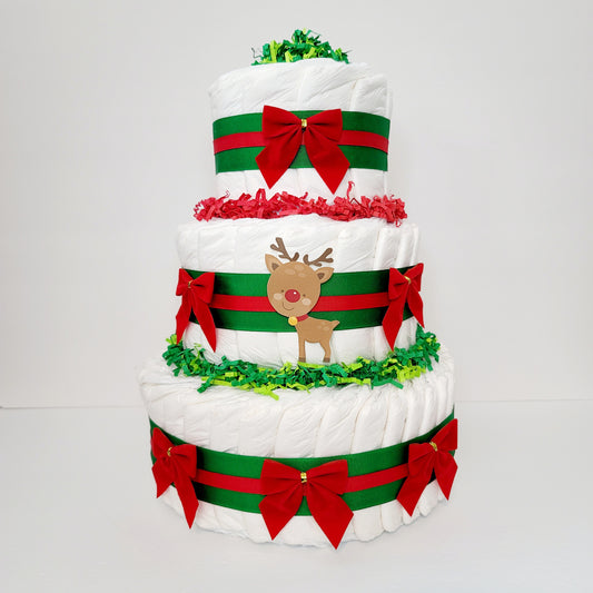 Christmas Baby Reindeer Baby Shower Diaper Cake