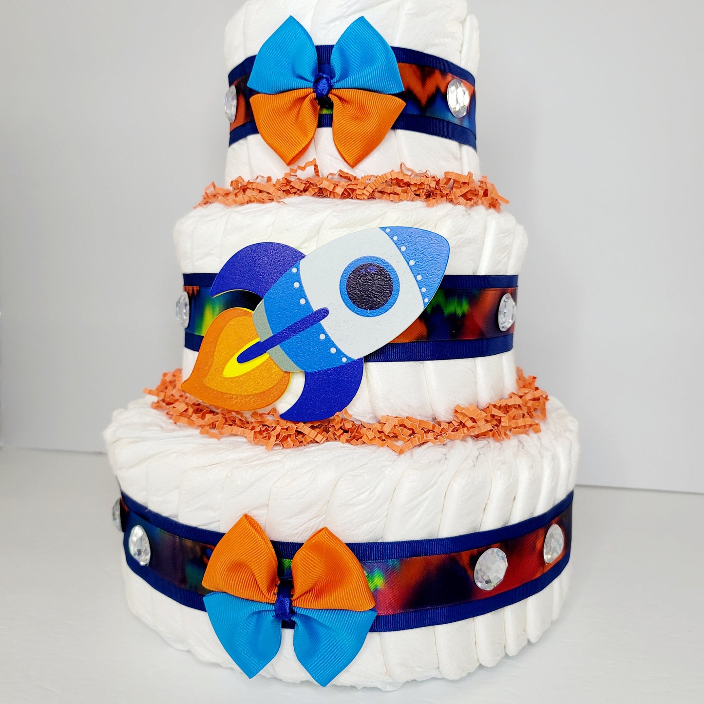 Rocket Ship Space Baby Shower Diaper Cake