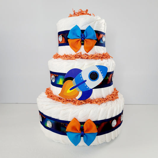 Rocket Ship Space Baby Shower Diaper Cake