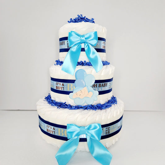 Elegant Blue Baby Boy Diaper Cake
