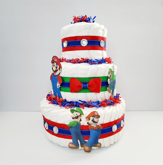 Game Nintendo Mario Bros Luigi Baby Shower Diaper Cake