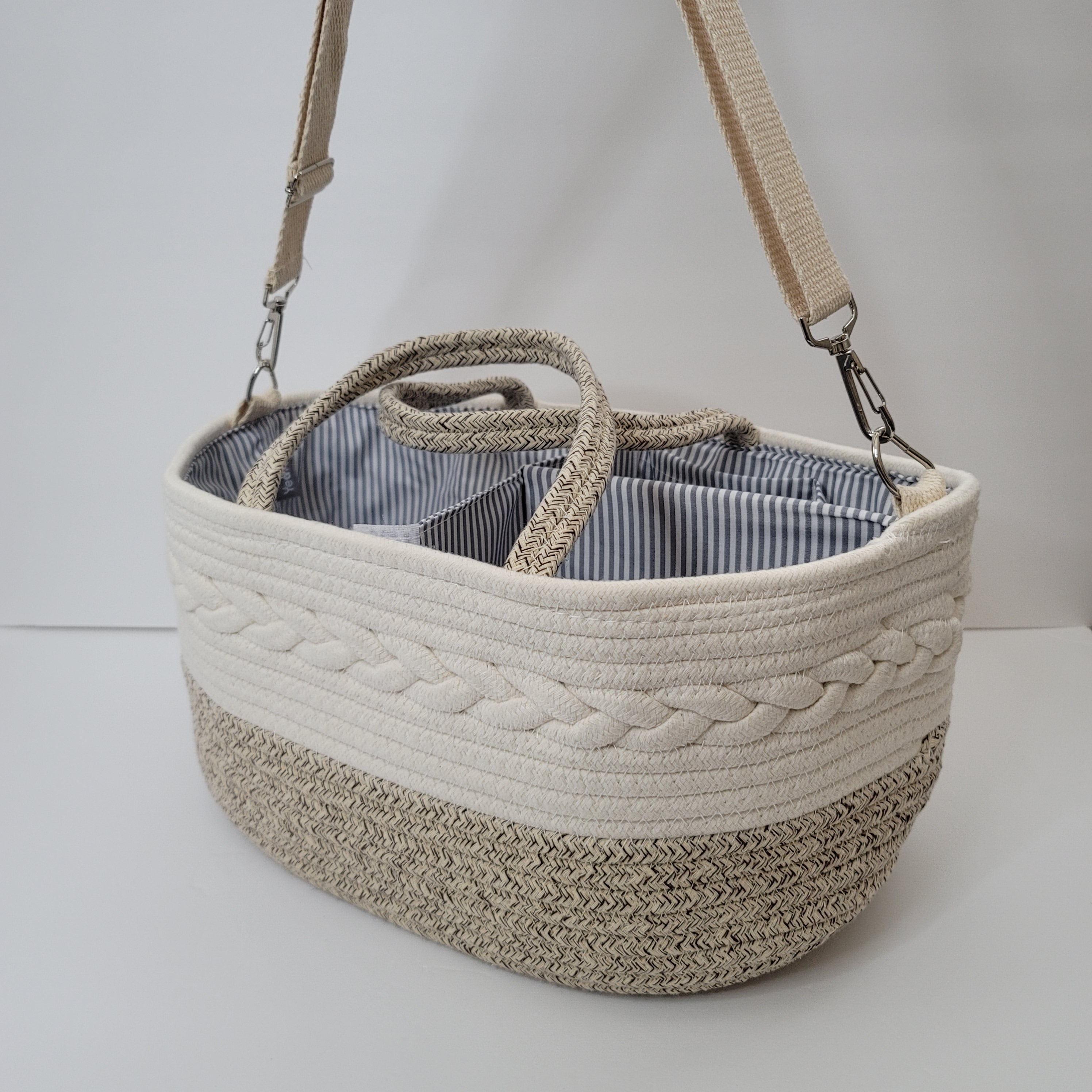 Love & Lullabies Nappy Caddy Organiser - Quilted Baby Changing Basket With Dividers, Sage Green, Newborn Essential