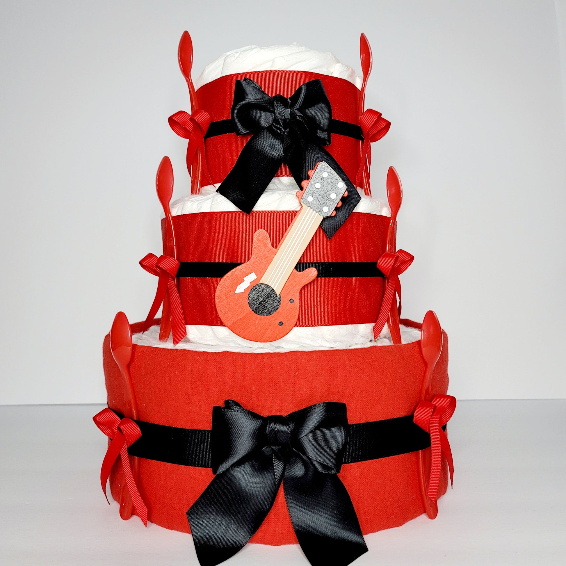 My Little ROck Star Red and Black Neutral Baby Shower Diaper Cake