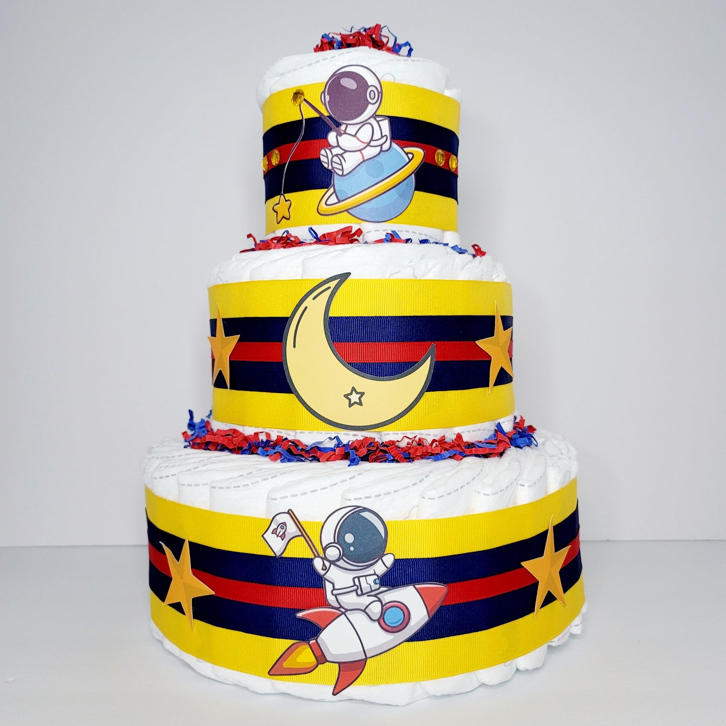Astronaut Space Moon Stars Baby Shower Diaper Cake Centerpiece Gift