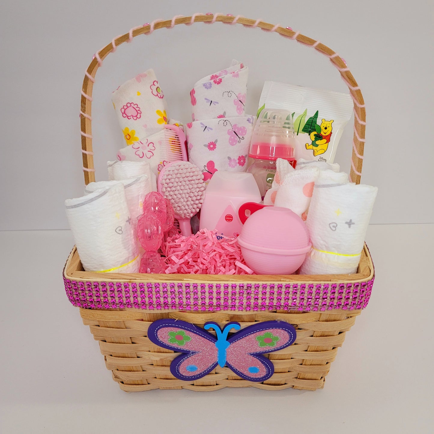 Butterfly Flowers Mini Diaper Gift Basket for Girls Baby Shower
