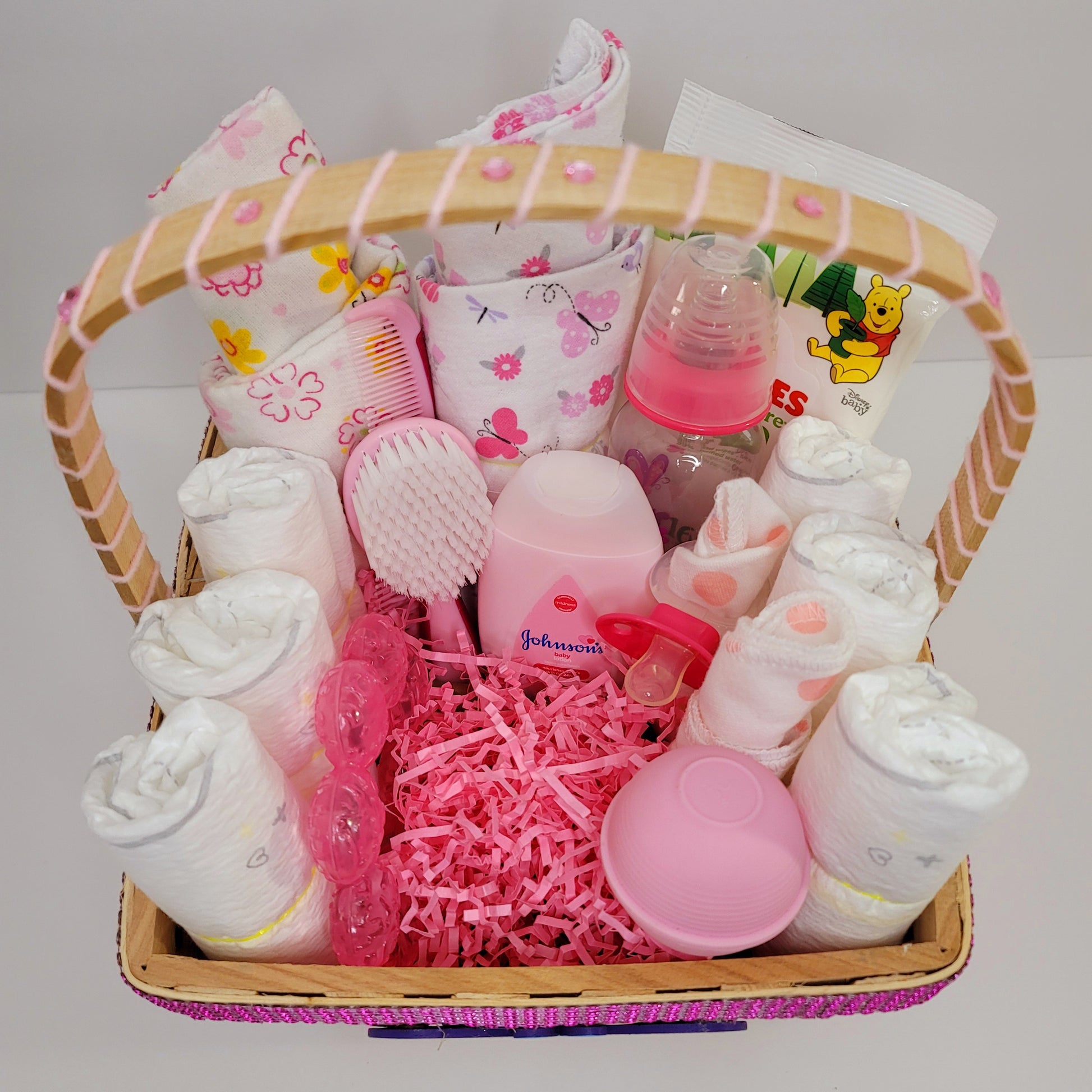 Butterfly Flowers Mini Diaper Gift Basket for Girls Baby Shower