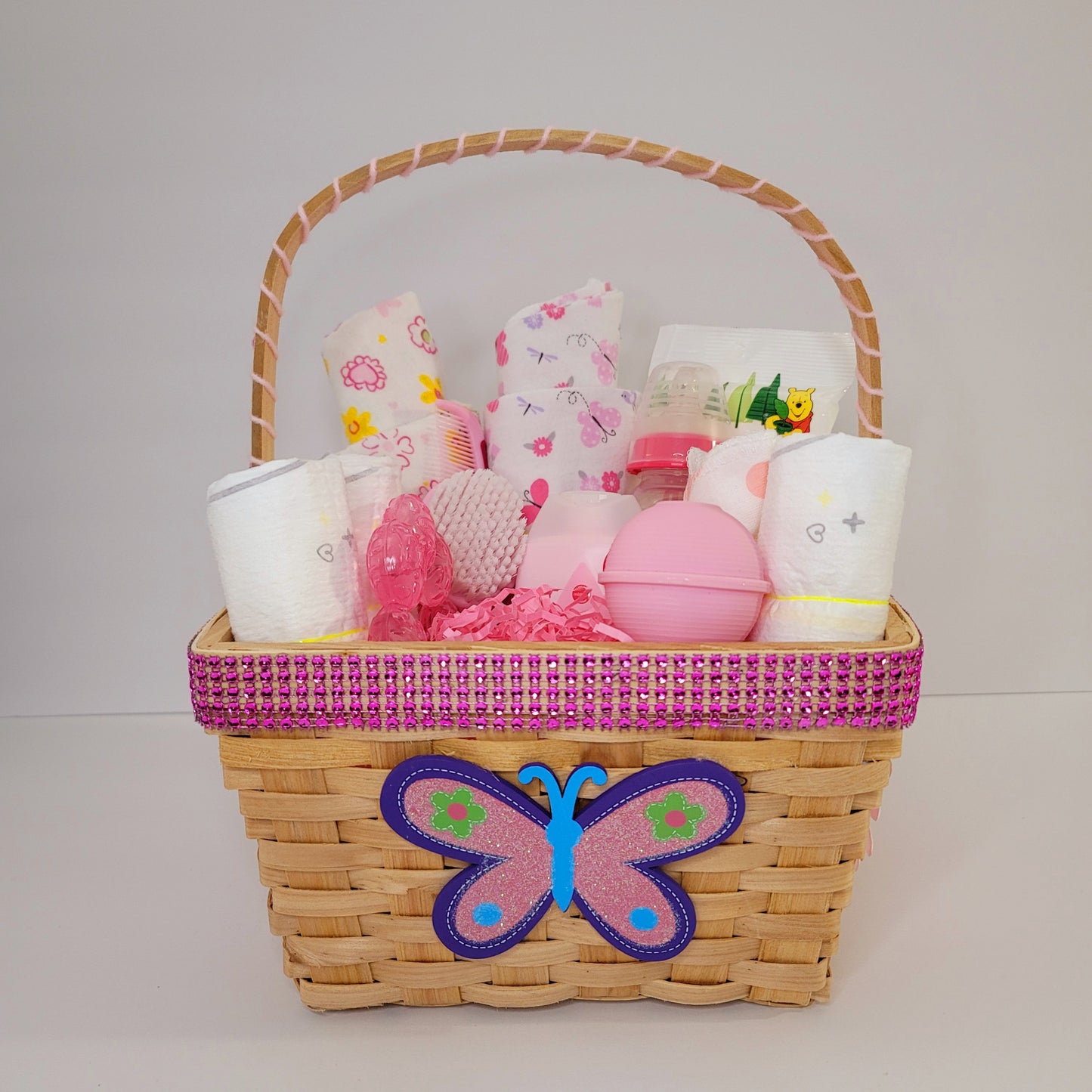 Butterfly Flowers Mini Diaper Gift Basket for Girls Baby Shower