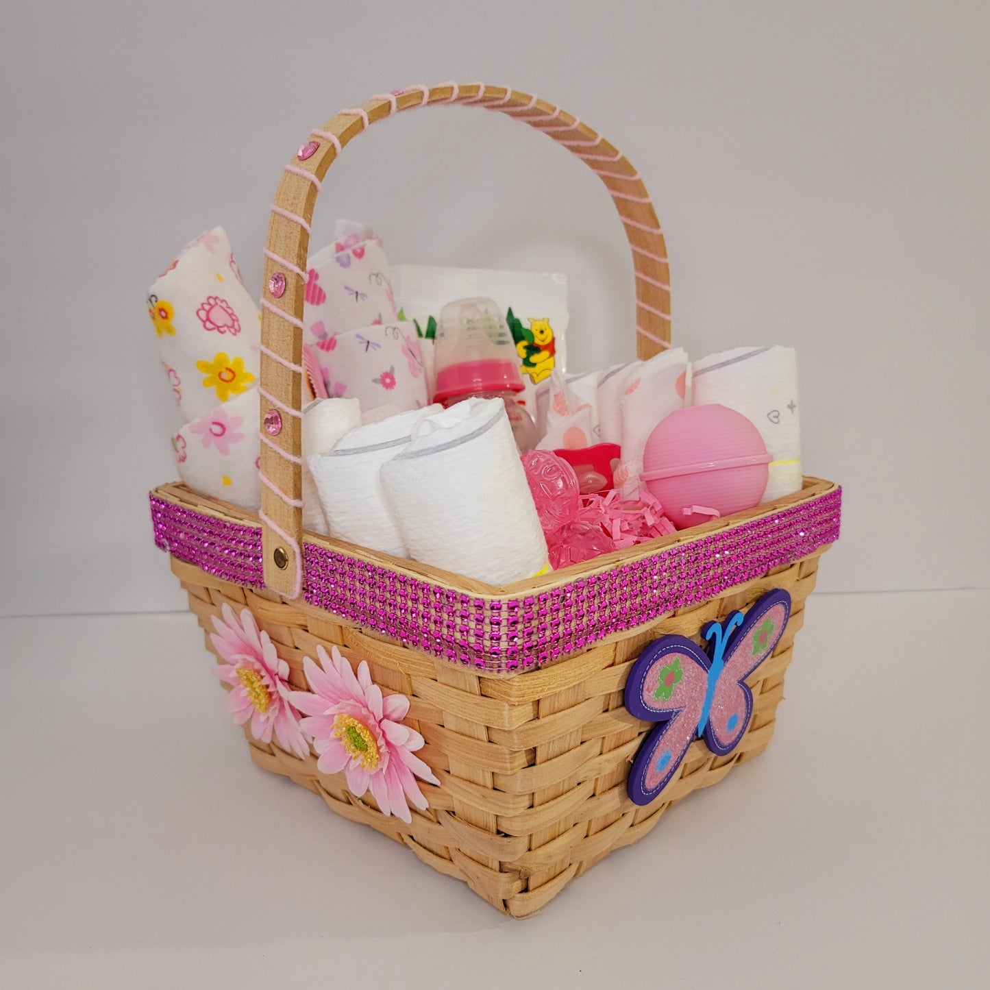 Butterfly Flowers Mini Diaper Gift Basket for Girls Baby Shower