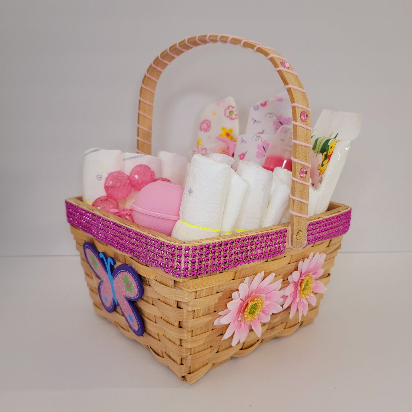 Butterfly Flowers Mini Diaper Gift Basket for Girls Baby Shower