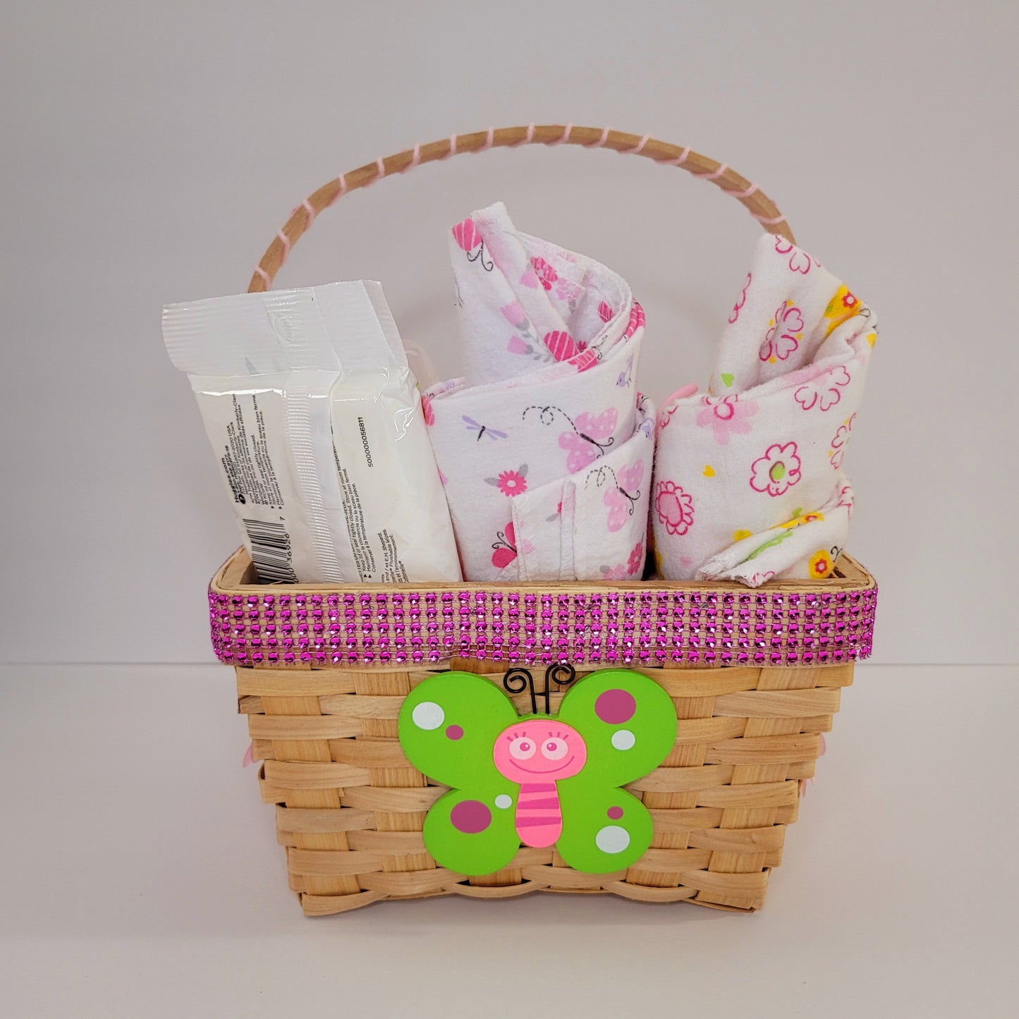 Butterfly Flowers Mini Diaper Gift Basket for Girls Baby Shower