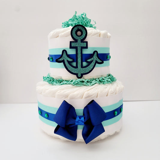 Navy Nautical Baby Diaper Cake