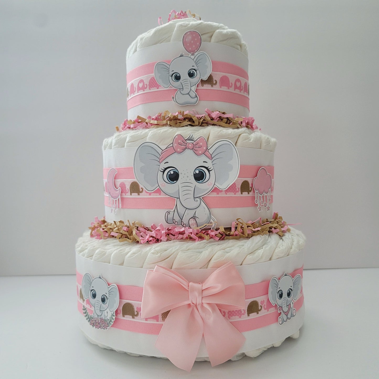 Pink Elephant Baby Shower Diaper Cake for Baby Girls Mom To Be