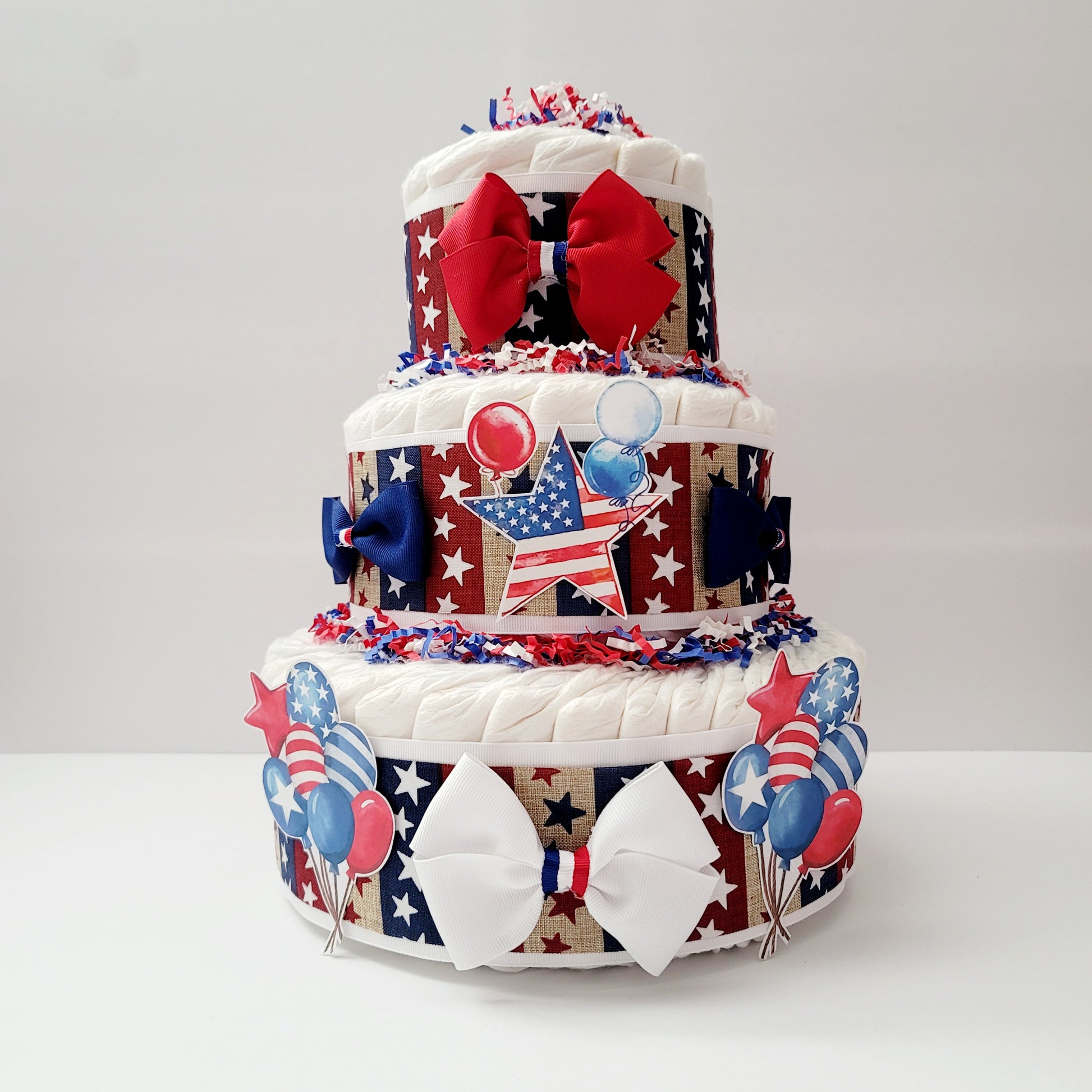 Holiday Stars 4th of July Baby Shower Neutral Diaper Cake