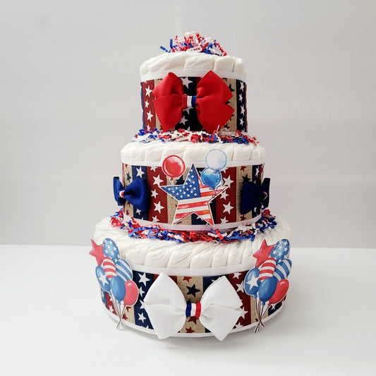 Holiday Stars 4th of July Baby Shower Neutral Diaper Cake