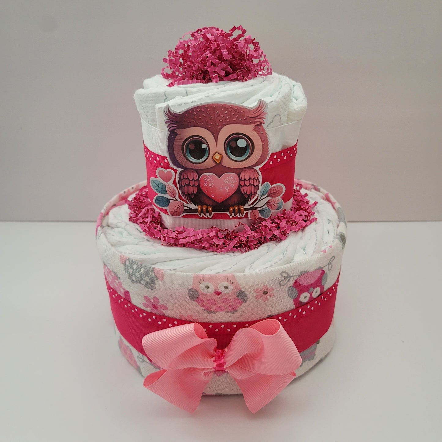 Baby Owl Diaper Shower Diaper Cake for Girls, Newborn, Arrival, Mom To Be, Gift, Present. Regalo, mama, baby girl