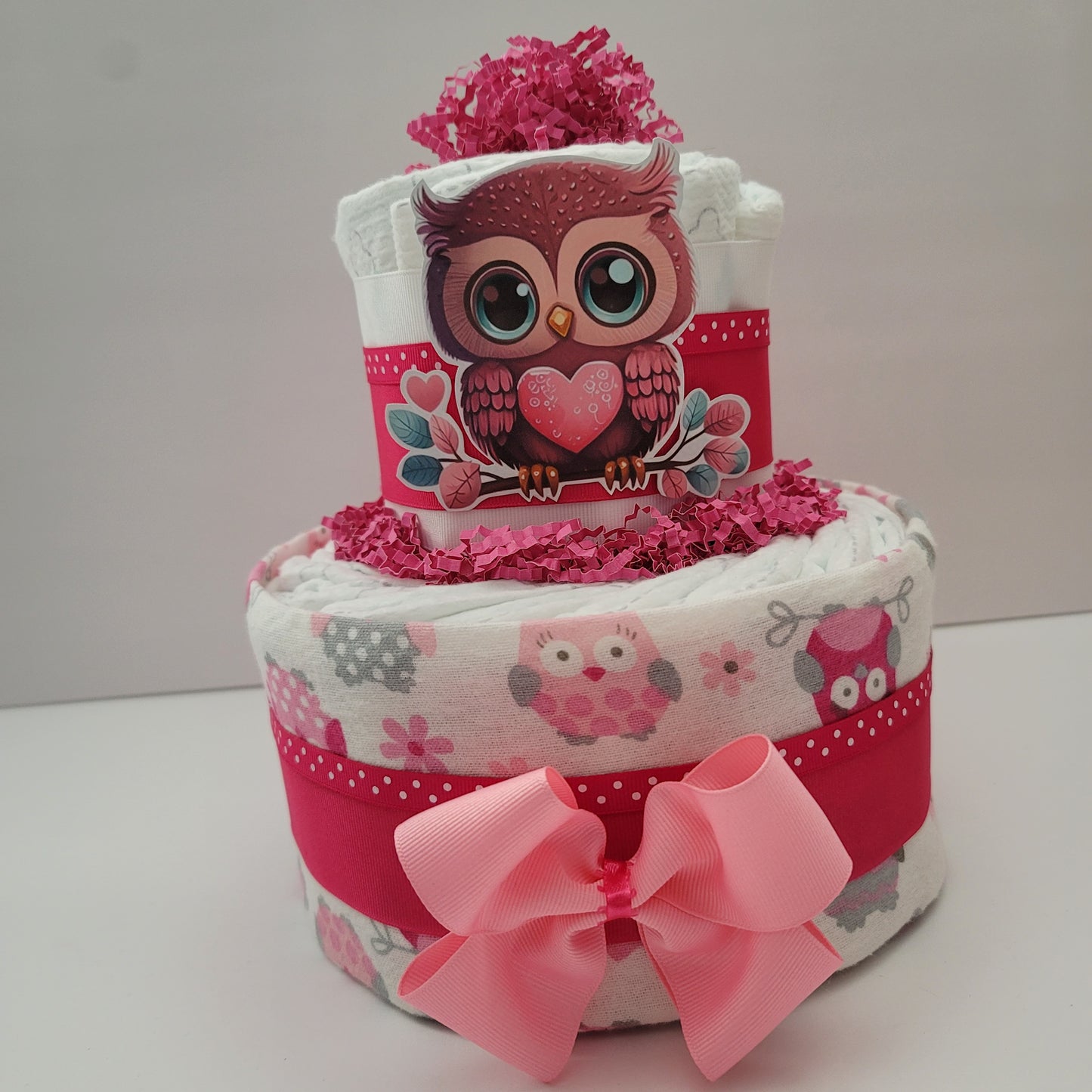 Baby Owl Diaper Shower Diaper Cake for Girls, Newborn, Arrival, Mom To Be, Gift, Present. Regalo, mama, baby girl