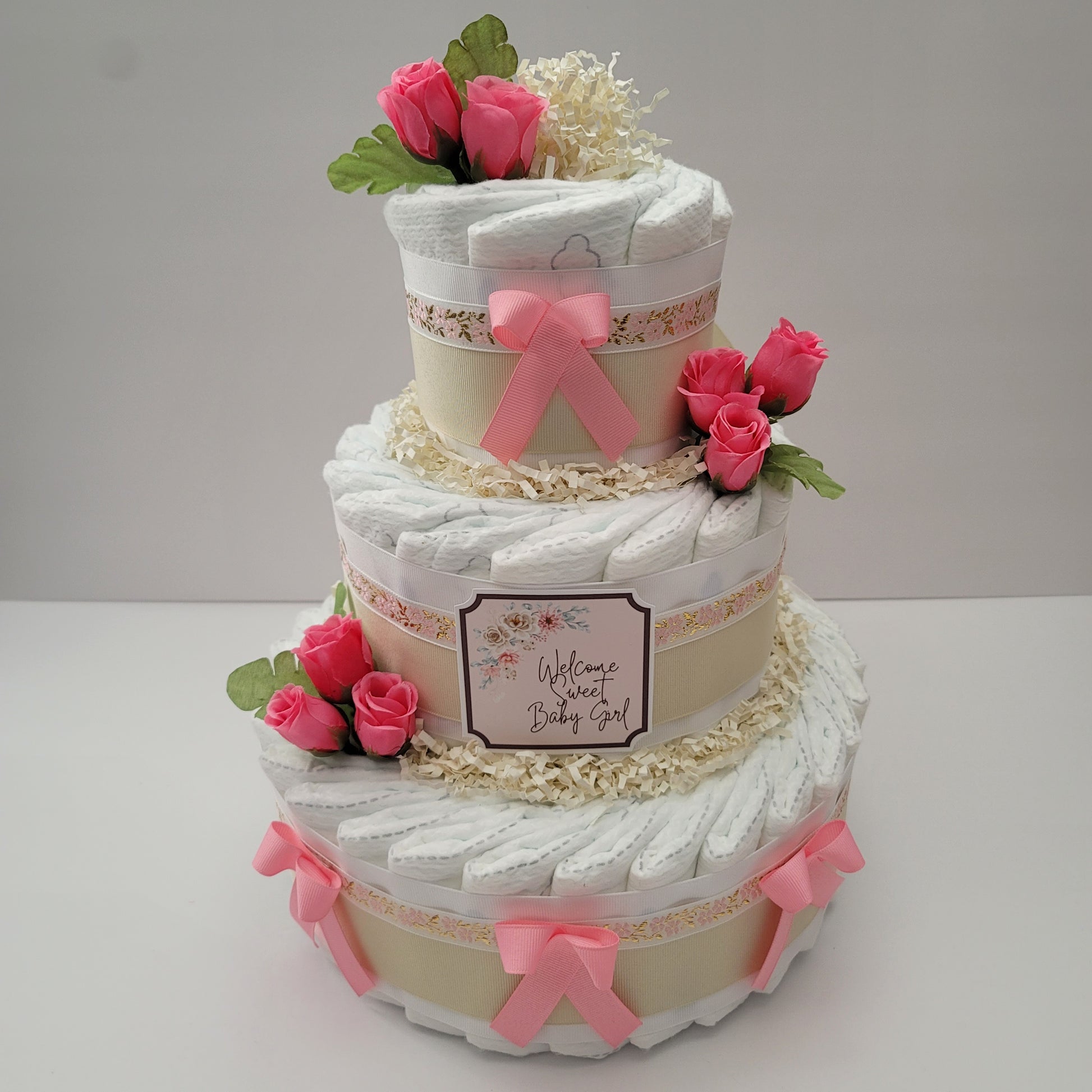 Floral Baby Shower Diaper Cake for Girls unique gift newborn mom to be present party