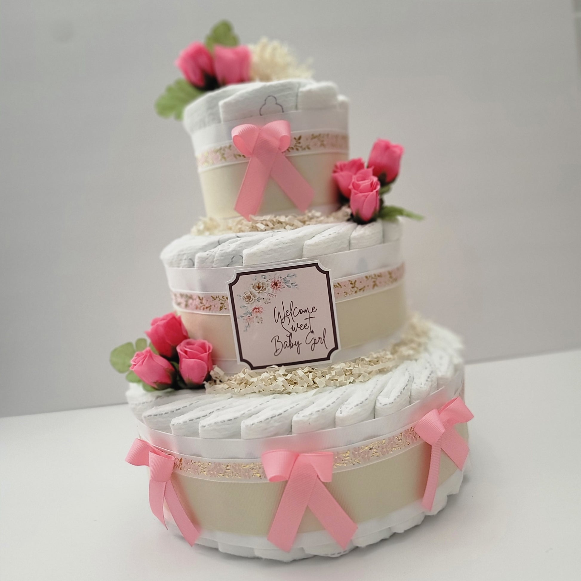 Floral Baby Shower Diaper Cake for Girls unique gift newborn mom to be present party