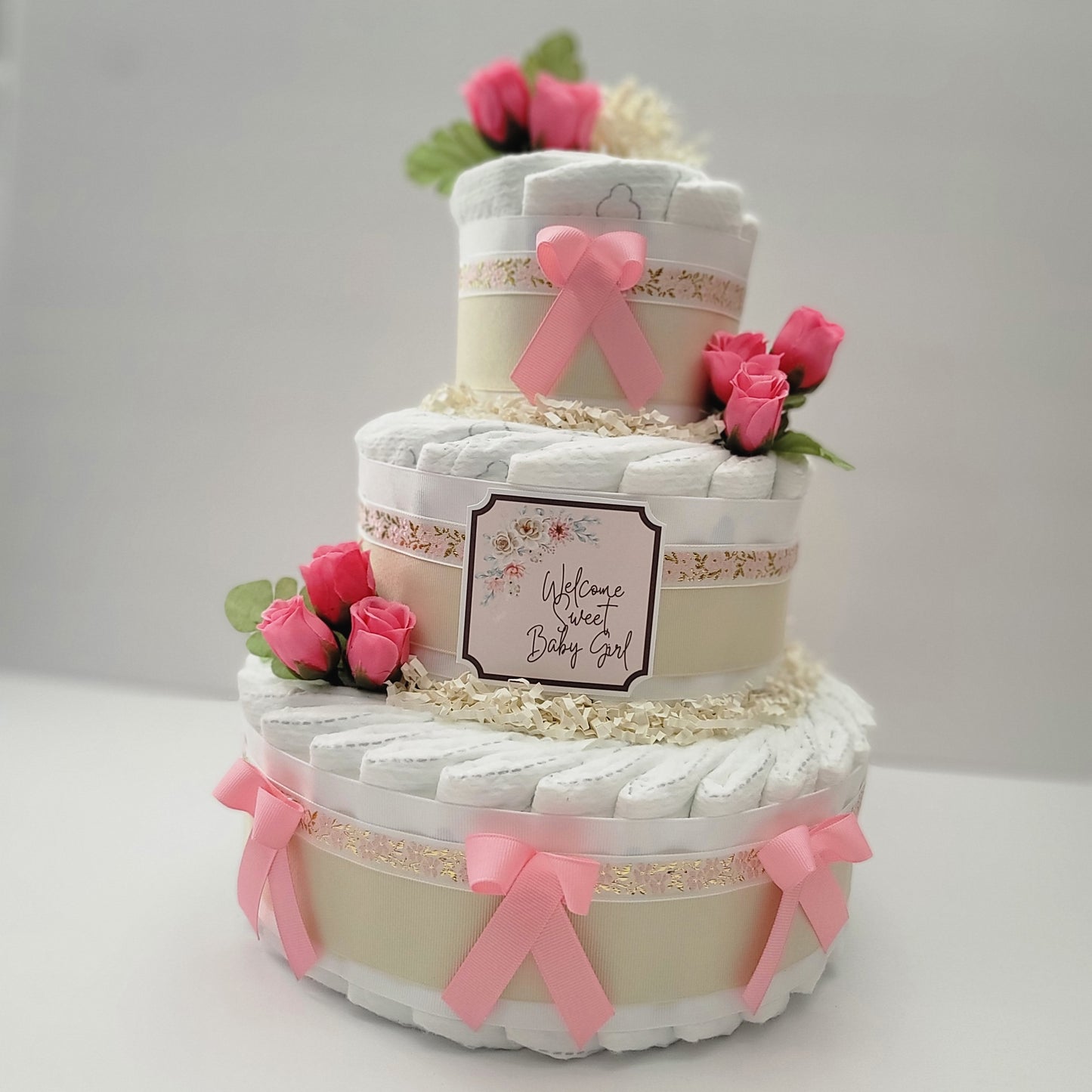 Floral Baby Shower Diaper Cake for Girls unique gift newborn mom to be present party