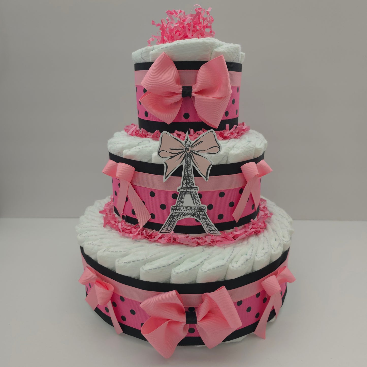 Pink Paris Eiffel Tower Travel Baby Girls Diaper Cake 