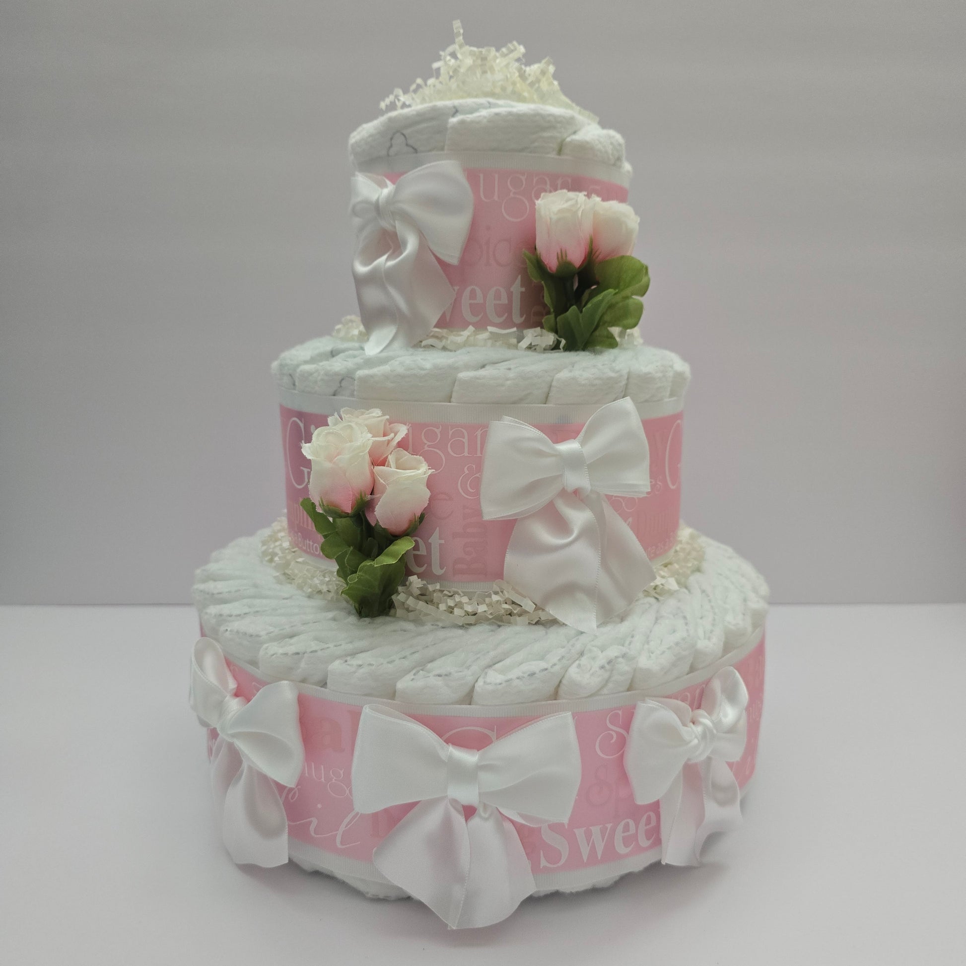 Elegant Baby Girl Baby Shower Diaper Cake for girls mom to be