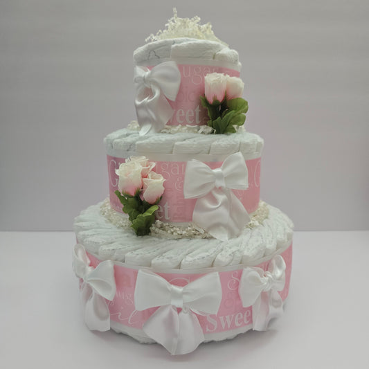 Elegant Baby Girl Baby Shower Diaper Cake for girls mom to be