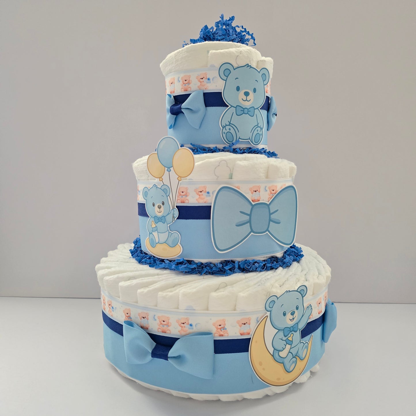 Adorable Baby Blue Teddy Bear Diaper Cake