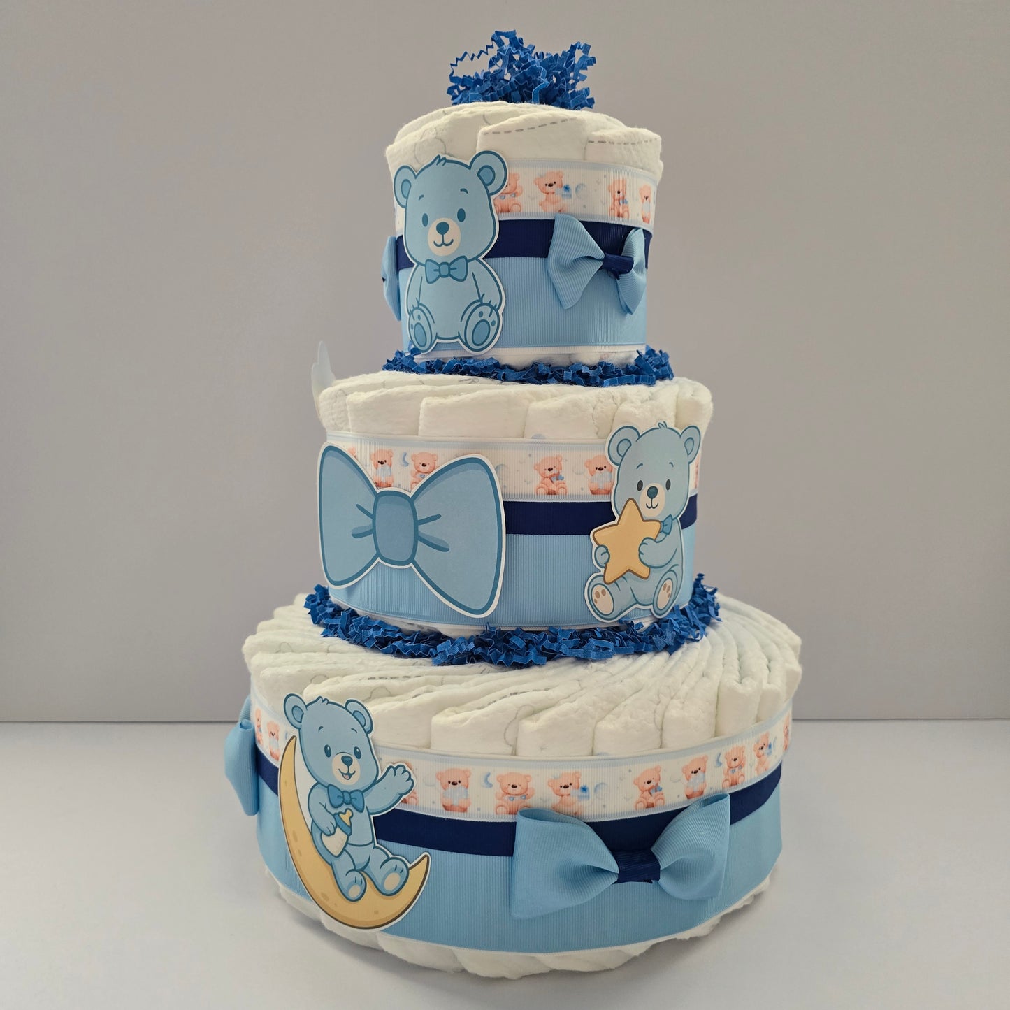 Adorable Baby Blue Teddy Bear Diaper Cake