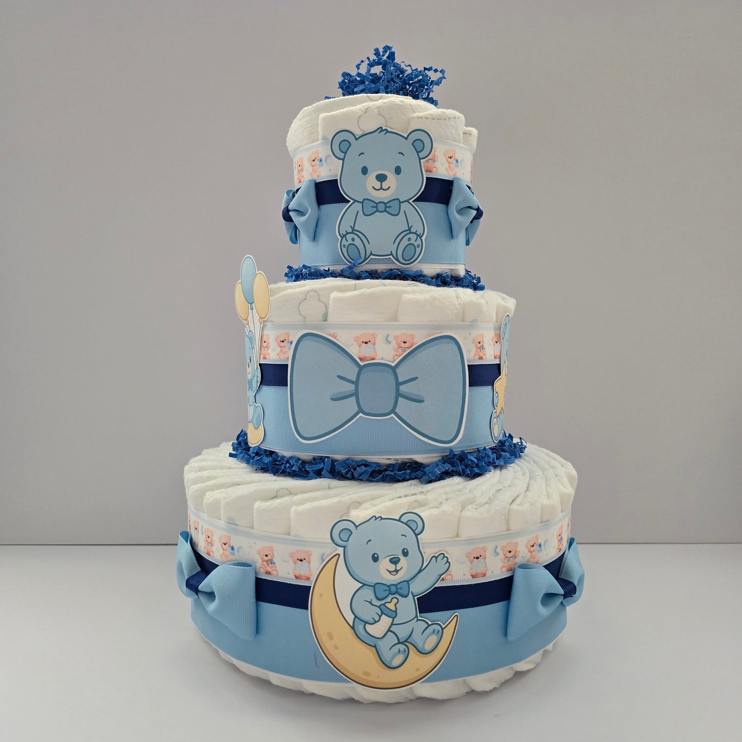 Adorable Baby Blue Teddy Bear Diaper Cake