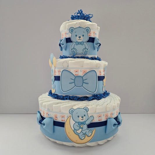 Adorable Baby Blue Teddy Bear Diaper Cake