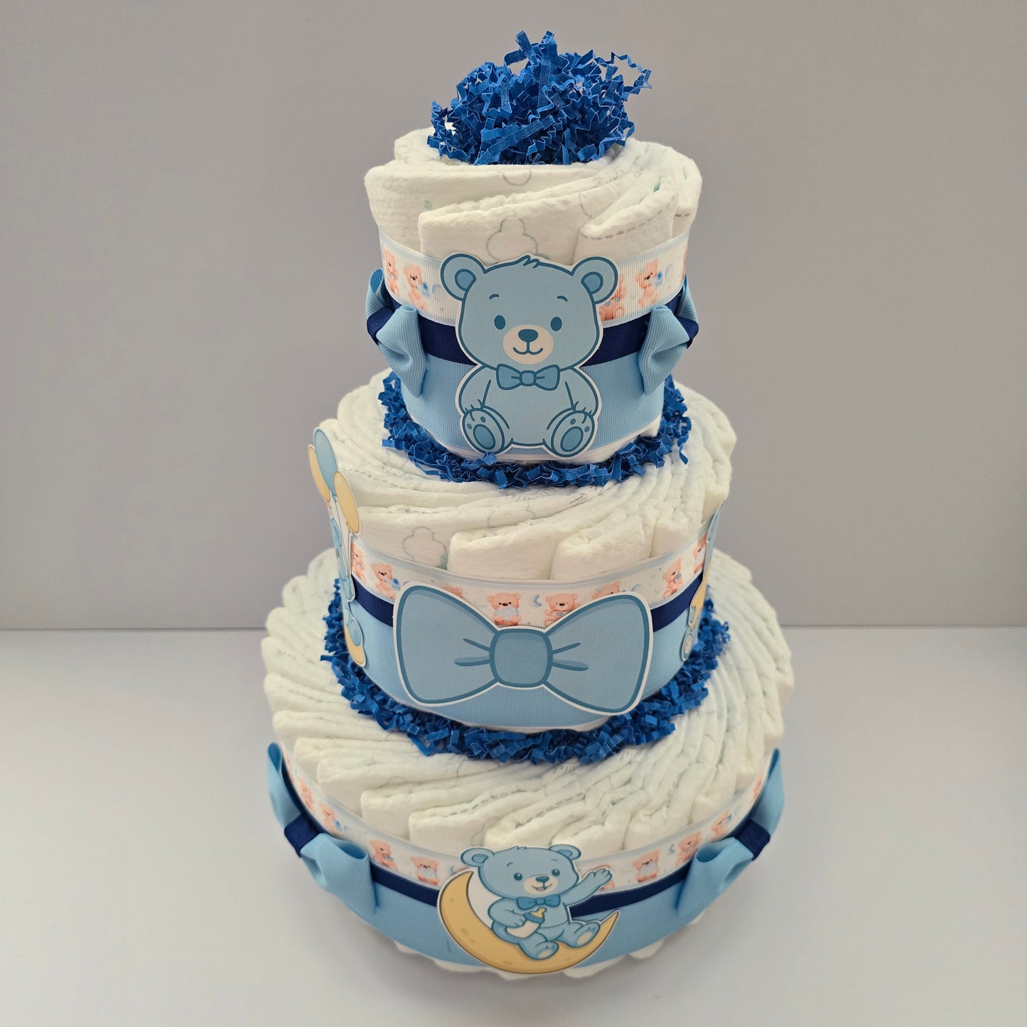Adorable Baby Blue Teddy Bear Diaper Cake