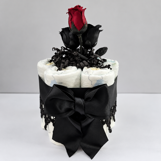 Elegant Gothic Rose Diaper Cake Centerpieces | Decorations