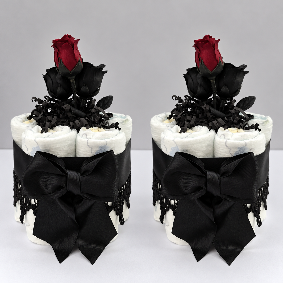 Elegant Gothic Rose Diaper Cake Centerpieces | Decorations
