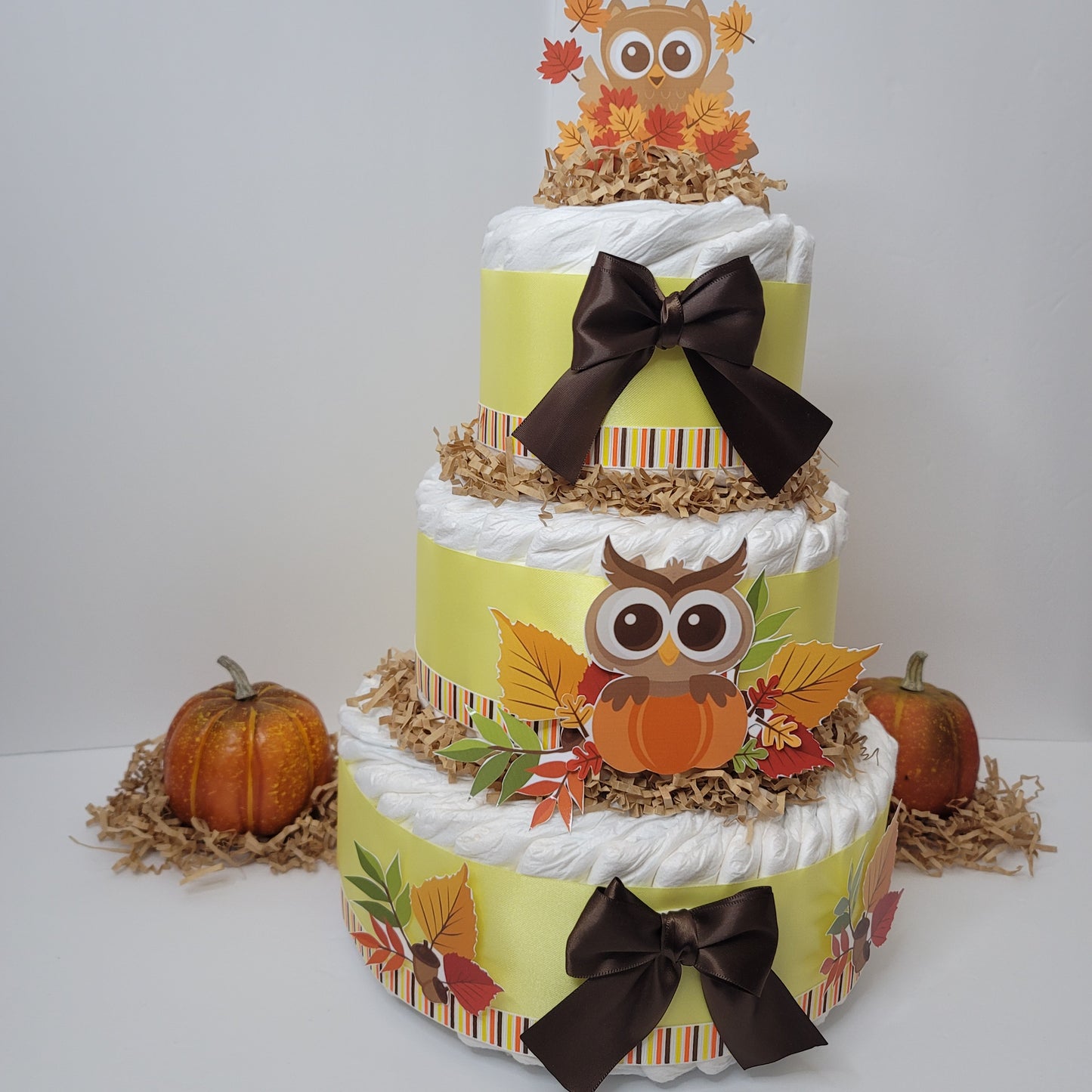 Little Owl Pumpkin Fall Baby Shower Diaper Cake