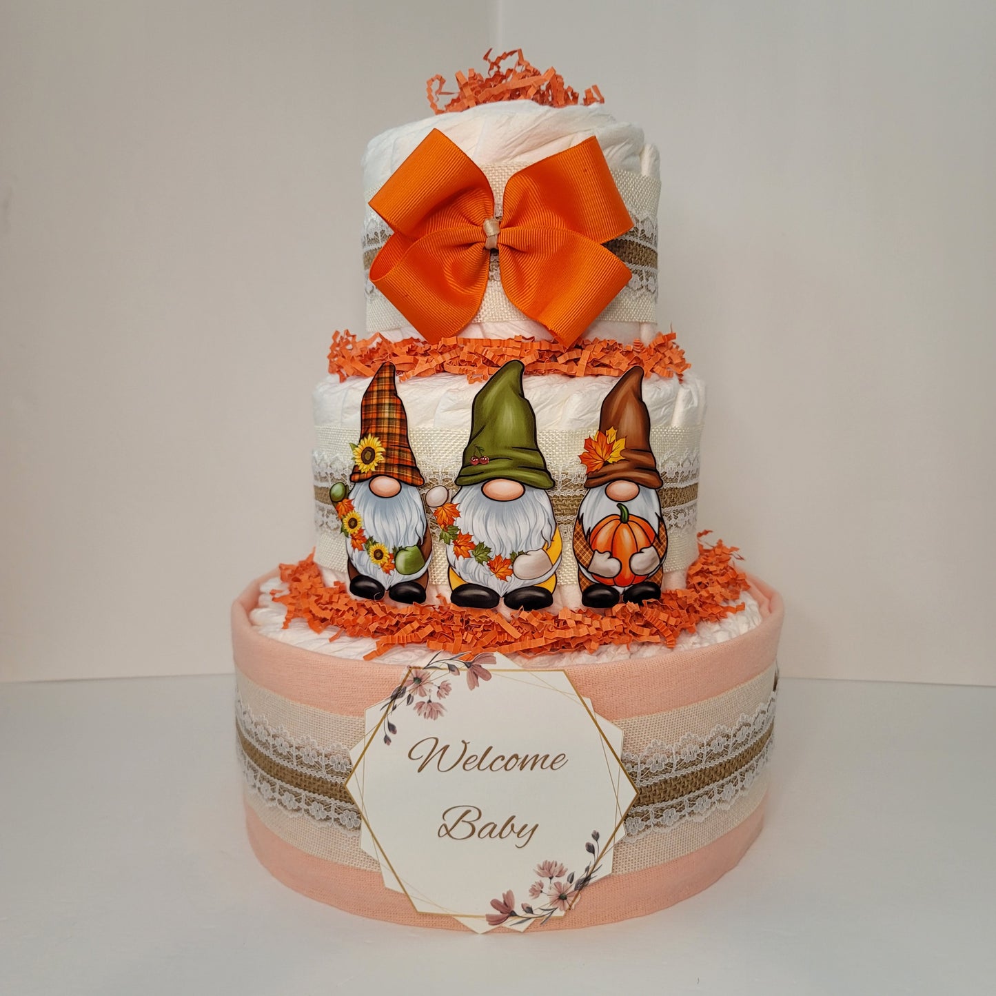 Fall Thanksgiving Gnomes Baby Shower Diaper Cake